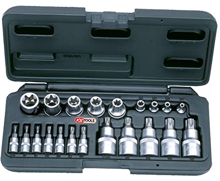 KS Tools 922.4307 Coffret de 21 pièces mâle/femelle torx 1/4 - 1/2 - E4 | Coffret de douilles et douilles tournevis TORX®, 1/4'' - 1/2'', 21 pièces, outillage professionnel, chrome vanadium