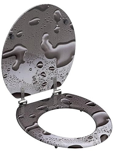 SCHÜTTE 80023 Sitz Holzkern GREY STEEL, Toilettensitz ist passend für alle handelsüblichen WC-Becken, maximale Belastung der Klobrille 175 kg, Motiv Stahlgrau