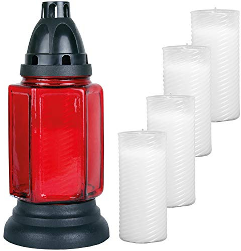 HS Candle - Lumino per tomba in vetro, circa 24 cm con 5 candele di ricarica
