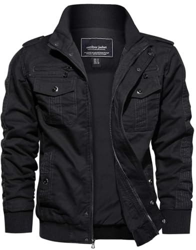 EKLENTSON Herren Übergangsjacke Baumwolle Cargo Jacke mit Vielen Taschen | Winddicht, Viele Taschen, Druckknopfverschluss, Baumwolle, Stehkragen, Atmungsaktiv, Casual, Arbeit