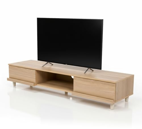 Iris Ohyama, Lowboard, Fernsehtisch, TV-Bank, TV-Halterung für bis zu 65-Zoll-Bildschirme, 4 Regale, Kabelauslass, Zeitgenössisch, Schlafzimmer, Wohnzimmer - TV Cabinet BAB-150A - Hellbraun