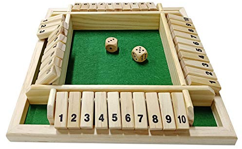 DC-BEAUTIFUL Shut The Box Dice Game, 2-4 Players Classic Board Game for Adults, Wooden Tabletop Game with Dices and Instruction,Math Strategy Game for Christmas Party (Green)