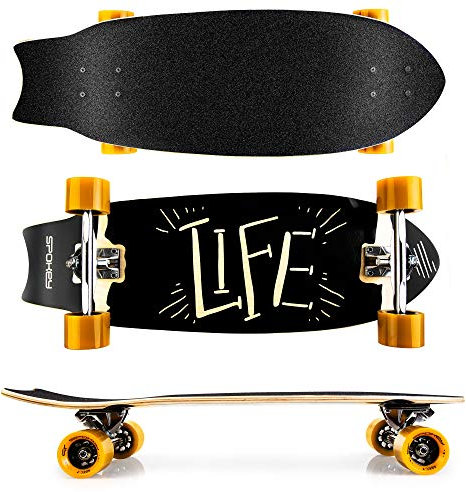 SPOKEY Life Skateboard Longboard, Kugellager ABEC-7, PU-Rollen 70 x 51 mm, Räderhärte 78 A, 7-schichtiges Deck aus kanadischem Ahorn, Deck-Abmessungen 67,5 x 25,5 cm