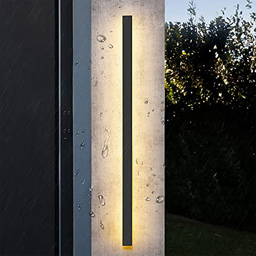 LED-Streifen Wandlampe Draussen/Innen Wandleuchte Dimmbar Schwarz Metall Acryl Up & Down Spiegelleuchte Lange Lichtleiste 3000K-6500K Wandbeleuchtung für Garten Hof Badzimmer Schlafzimmer,100cm 60w