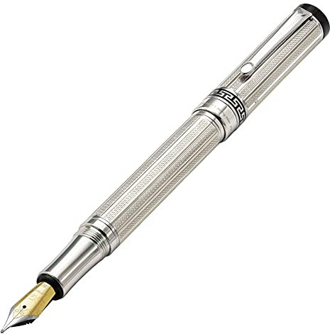 Xezo Tribune Füllfederhalter aus 925er Sterlingsilber, Mittlere Feder. Platinbeschichtet. Handguilloche graviert und seriennummeriert