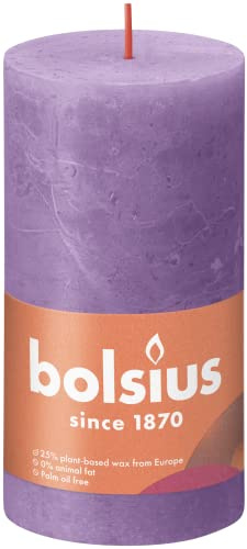 BOLSIUS 4 Pack Vibrant Violet (Purple) Rustic Pillar Candles - 2.8″ × 5″ - Premium European Quality - Natural Eco-Friendly Plant-Based Wax - Unscented Dripless Smokeless 60 Hour Party Candles