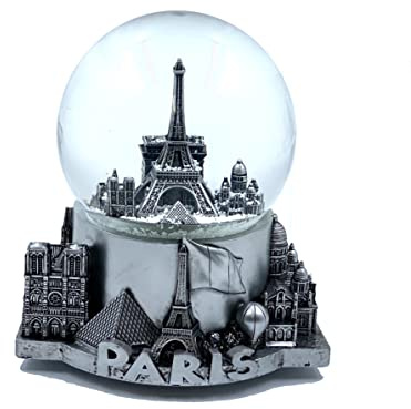 Paris Schneekugel mit Musik, romantisches Geschenk, Souvenir, Dekoration für Zuhause, Büro (Silber)