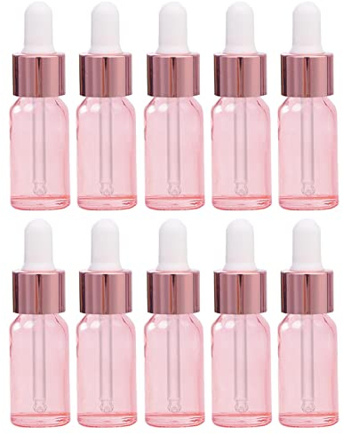 JamHooDirect 10Pcs, 10ml Glass Dropper Bottles with Dropper Pipettes, Mini Empty Dropper Bottles for Essential Massage oils/Chemical Liquid (rose clear/rose gold cap)