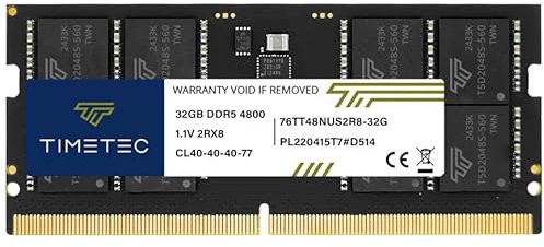 Timetec 32GB DDR5 4800MHz PC5-38400 sin búfer sin ECC 1.1V CL40 2Rx8 Doble Rango Módulo de Memoria RAM SODIMM