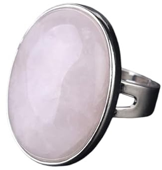 WLLDDDIU Natürlicher Großer Rosafarbener Rosenquarzring Kristall Übertriebener Ovaler Ring Verstellbarer Damen Offener Stein Ringe Reiki Balance Knöchel Finger Ringe Ewigkeitsring Für Frauen M