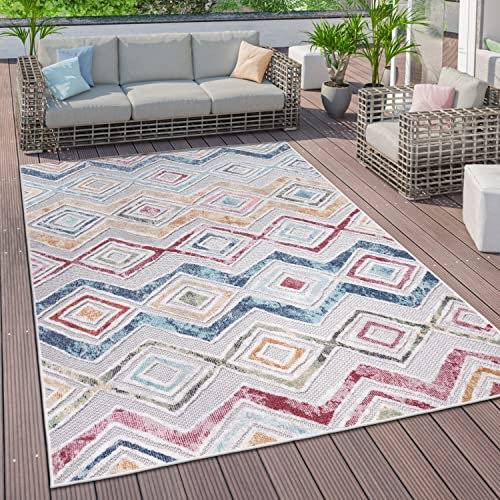 Paco Home Outdoor Teppich Wetterfest Wohnzimmer Küchenteppich Balkon Modern Skandi Ethno Muster Geometrisch Abstrakt 3D, Grösse:160x220 cm, Farbe:Bunt 5