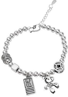 YUUKI Armreif Damen Silber 925,Armband Aus Sterlingsilber 925 Für Frauen, Pony-Anhänger-Kugelperlenarmband, Tennisarmbänder Für Frauen Mode-Kristallschmuck Für Männer Und Frauen