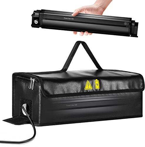 ANZOME Ebike Akku Tasche, Feuerfest bis 1250 °C Akku Tasche, wasserdicht & explosionssicher mit Kabelkanallöchern & Klettverschluss innen, für Lagerung, Transport, Aufladung, 49x15x15cm