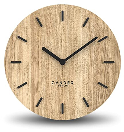 Cander Berlin MNU 2730 A Holz-Wanduhr lautlos 30 cm modern Eichenfurnier ohne Ticken Küche Wohnzimmer analog Vintage