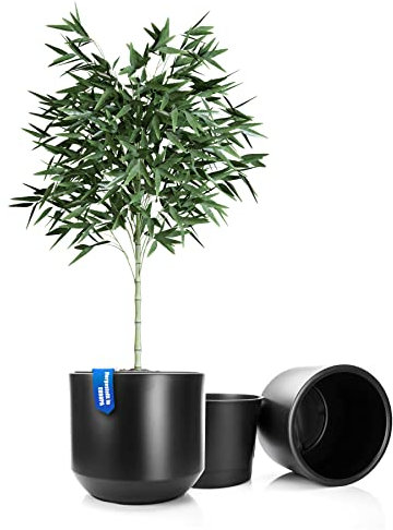 BigDean 2X Blumentopf Style ø 46 cm anthrazit mit herausnehmbaren Innentopf - wetterfester Blumenkübel aus bruchsicherem Kunststoff - Pflanzkübel groß Außen & Innen geeignet