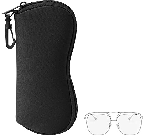 kwmobile Brillenetui aus Neopren in Schwarz - weiche Tasche für Brille oder Sonnenbrille - Etui Case mit Karabiner zum Anhängen