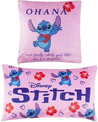 Disney Stitch Kinder Kissenbezug Set Flower Pillow Case 50 x 30 cm & 35 x 35 cm (Rosa Stitch)