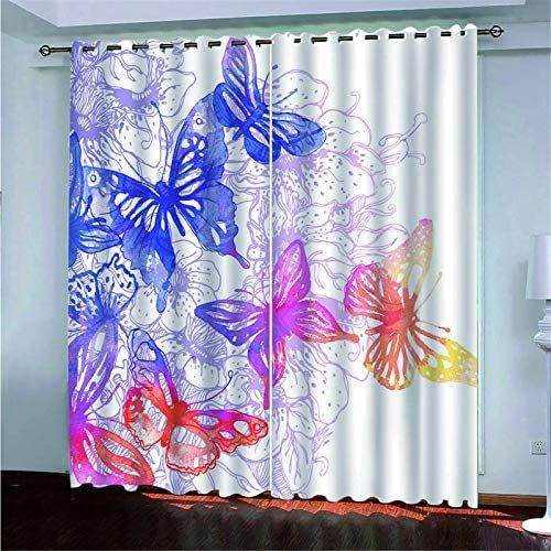 Vorhang Blickdicht 3D Schmetterling Farbe - 2 Stücke Verdunklungsvorhänge Mit Ösen Schlafzimmer Wohnzimmer Schallschutz Vorhang Verdunkelung Gardinen, 140 (B) X 160 (H) cm - Kinder Vorhänge