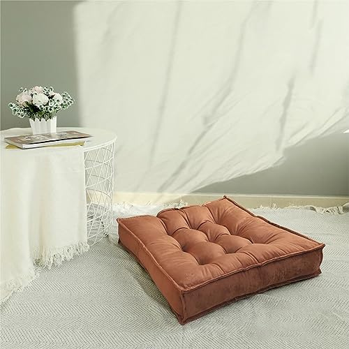 GREATOYAR Cojín Suelo Cuadrado de Terciopelo para Exteriores e Interiores, Meditación, Sillas, Bancos, Palets, 58x58x10cm, Marrón