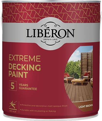 Libéron Extreme Decking Paint - 5-Year Guarantee - Resists Extreme Weather - Non-Slip Finish - No Undercoat Needed - Light Brown - 2.5 litres
