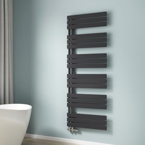 EMKE Badheizkörper 160x60 cm, Handtuchheizkörper Seitenanschlusss Handtuchwärmer Badheizkörper Handtuchhalter Handtuchtrockner Bad Heizkörper Flach Handtuchheizung Schwarz 958W