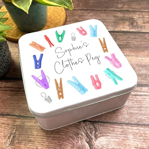 Square Clothes Pegs Laundry Icons Personalised Washing Tin Personalised Gift | Custom Gift | Personalized Tin | Personalised Tins | Gift For Her | Gift For Him
