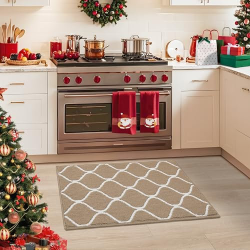 COSY HOMEER Alfombra Cocina Lavable Antideslizante, 50 x 80 cm, Tapete Cozinha Impermeable con Absorción de Agua, Lavable a Máquina, Ideal para Alfombras de Pasillo y Cocina, Beige
