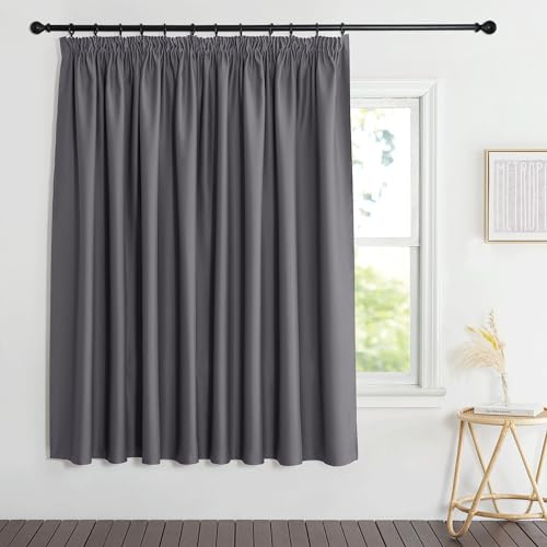 PONY DANCE Extra Breitee Gardine Wohnzimmer 1er Set Raumteiler Vorhang | Kurz, H 175 x B 280 cm, Grau, Blickdicht, mit Kräuselband für Schiene, Thermovorhang Hitzeschutz, Verdunkelungsvorhang