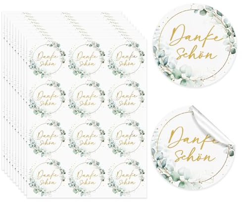 BETESSIN 120 Stück Danke Aufkleber 4cm - Dankeschön Aufkleber im Eukalyptus Design - Danke Etiketten Selbstklebend - Thank You Sticker für Papiertüten, Umschlägen und Geschenkverpackungen zur Hochzeit