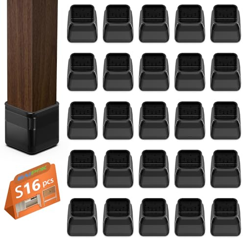 16pcs Bodenschoner für Stühle, Stuhlbeinkappen Eckig Schwarz, Schutzkappen für Stuhlbeine mit Filz, Klare Silikon Stuhlbeinschoner Zum Schutz von Böden, Klein(23-31mm)