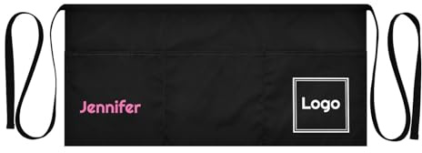 CHIFIGNO Kurze Schürze mit 3 Taschen, personalisierbar, für Küche, Restaurant, Garten
