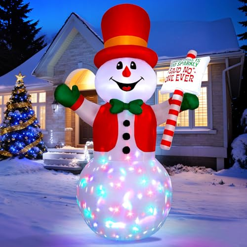 Wothfav Pupazzo Neve Gonfiabile, Pupazzo di Neve Gonfiabile di Natale con Luci LED Rotanti Colorate, 8FT Decorazione Natalizia Gonfiabile, Feste di Natale Gonfiabile All'aperto Decorazioni Giardino
