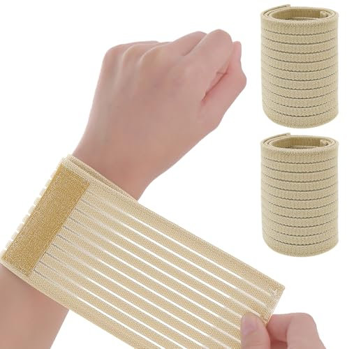 2 PCS Elastic Wrist Support Band Wrap Breathable Wrist Brace Adjustable Wrist Straps Support Relieves Wrist Pain Arthritis Tendonitis Sports Use for Men and Women Right & Left (Nude)