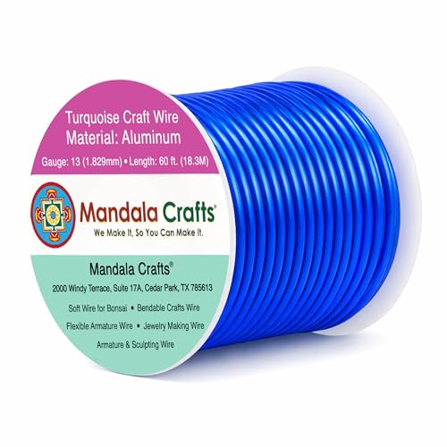Mandala Crafts 13 Gauge Anodized Aluminum Craft Wire for Jewelry Making - 60 FT Colored Flexible True Blue Wire - Bendable for Bonsai Armature Crafting Sculpting