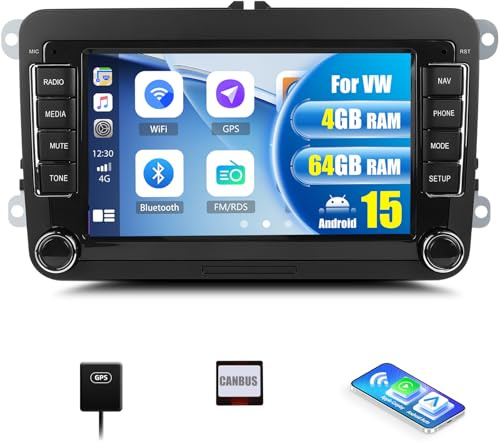 CAMECHO 4+64G Android 13 Radio Coche para VW Golf 5 6 Touran Polo Touran con CarPlay&Android Auto&Mirrorlink,7 Pulgadas Pantalla Táctil con Bluetooth/WiFi/GPS/FM/RDS/USB