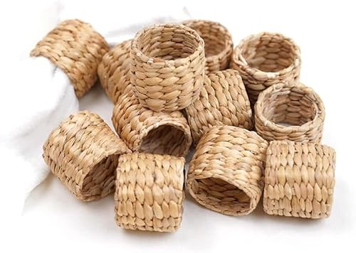 Tagtight 12 Pcs Handgefertigt Servietten Ringe aus Wasser Hyazinthe, Boho Serviettenschnallen, Ramadan Servietten Ringe, Serviettenhalter für Hochzeit, Ramadan, Bankett