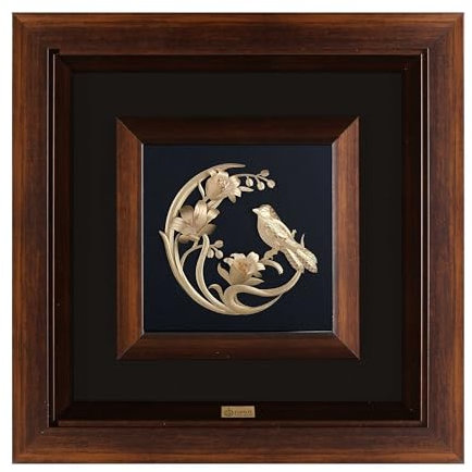 Generisch Wanddeko mit 24 Karat Blattgold, PVC-Rahmen, Naturbild mit Vogel und Blumen, 36 * 36