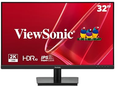 ViewSonic VS3225-2K 32 Inch 1440p Monitor, IPS Display for Productive Home and Office Spaces, Eye Care Technology, Variable Refresh Rate, HDMI, and DisplayPort Inputs