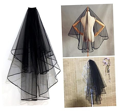 AOKWAWALIY 1Stk langer schwarzer Schleier Haarschmuck für die Braut schwarze Spitze Brautschleier bridal veil hochzeitskleider schwarzer mit Kamm Hochzeit Black