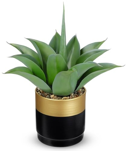 Arborus Künstliche Aloe Vera Kunstpflanzen im Topf Künstliche Zimmerpflanze | Kunstpflanze im Topf aus Metall 33CM Dekopflanze Tisch Regal Fensterbank Balkon Deko Modern Rustikal Deko Wohznimmer Dekor