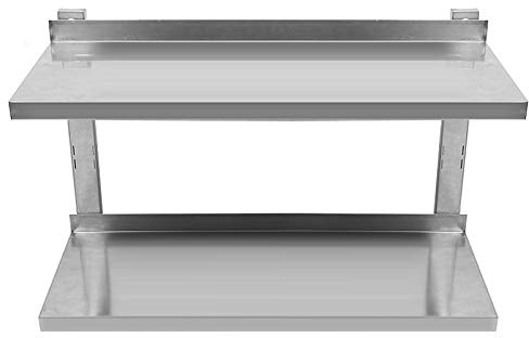 Étagère Murale INOX Cuisine Rangement Cuisine 2 Plateaux (80 cm de Long, éléments pour Montage Mural, Design Moderne, inox-80 * 30 * 40cm-Argent