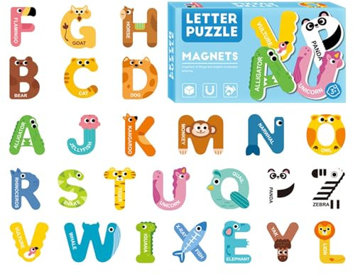 Alphabet Magnete, Buchstabenmagnete für den Kühlschrank - Kühlschrankmagnete mit dem Alphabet der Tiere | Spielzeug-Set bunt mit Großbuchstaben | Kühlschrankmagnete mit Alphabet an