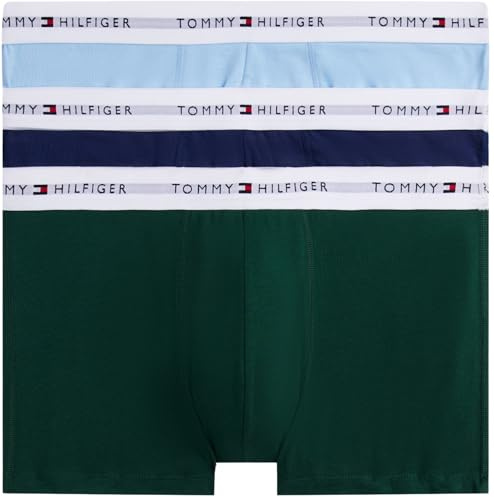 Tommy Hilfiger Calzoncillos bóxer Pack de 3 Hombre Trunks con Logotipo en la Cintura, Multicolor (ORN Grn/PRP Nvy/Vess BLU), L