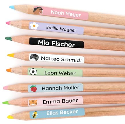 Klebekerlchen® Namensaufkleber Kinder (75 Stück) - für Schule & Kindergarten - mit Namen personalisierte Aufkleber für Stifte & Schulsachen - wasserfest
