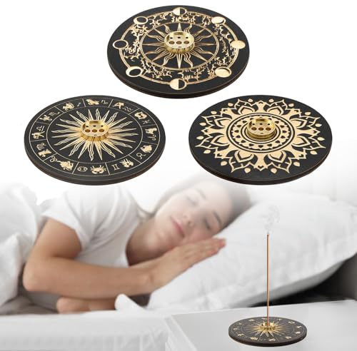 Räucherstäbchen Halter 3 Stück 9 Loch Incense Holder Räucherstäbchen Halterung Räucherstäbchenhalter Holz für Heimdekoration, Meditation (Schwarz)
