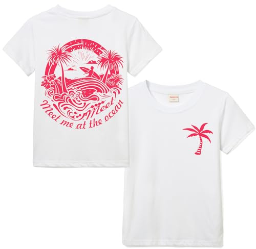 Pink Cotton Girls Palm T-Shirt Children Boys Top for 3-13 Years Kids Casual Tee