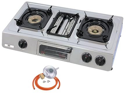 NJ G-87 Portable Gas Stove - 3 Burner Mini Oven Grill Camping Cooker LPG