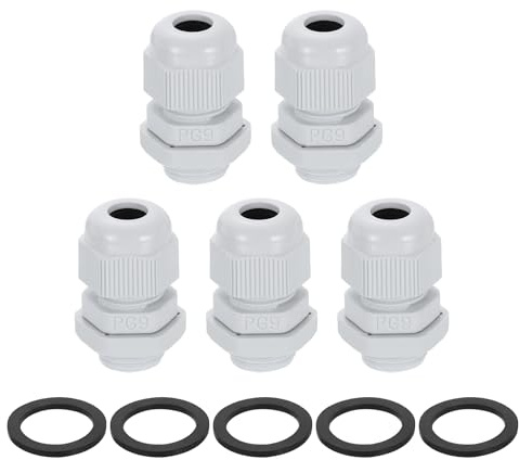 sourcing map 5Pcs PG9 Nylon Cable Glands, Waterproof Cord Grip Connector with Washer, Adjustable 4-8mm Wire Grommet Protectors with Gaskets and Locknut for Junction Box, White