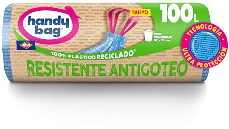 Handy Bag Bolsas de Basura Resistente Antigoteo, 100% Reciclado, Autocierre, 100L, 8 Bolsas, 1 Paquete
