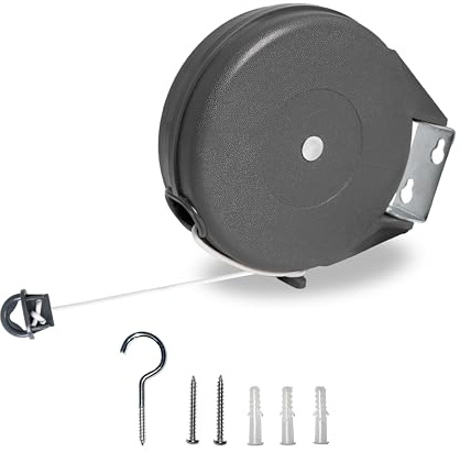 Automatic Retractable Washing Line, 15m PVC Rope, Grey, Indoor/Outdoor, 20.5x17.5x5cm, 600g